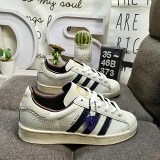Adidas Superstar Off-White Croc-Embossed Navy Stripe Lifestyle Sneakers