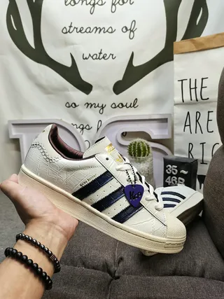 Adidas Superstar Off-White Croc-Embossed Navy Stripe Lifestyle Sneakers 6