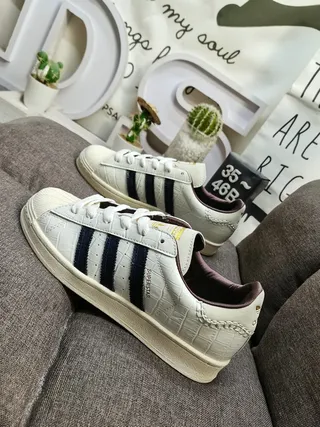 Adidas Superstar Off-White Croc-Embossed Navy Stripe Lifestyle Sneakers 7