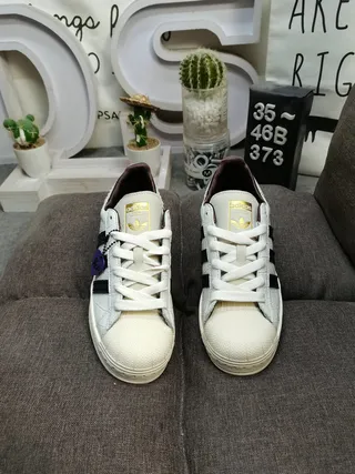 Adidas Superstar Off-White Croc-Embossed Navy Stripe Lifestyle Sneakers 10