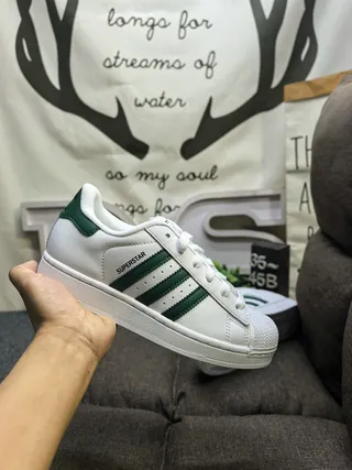 Adidas Superstar White and Forest Green Lifestyle Sneakers 5
