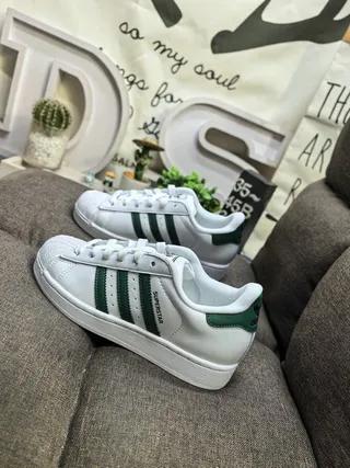 Adidas Superstar White and Forest Green Lifestyle Sneakers 7