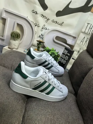 Adidas Superstar White and Forest Green Lifestyle Sneakers 9