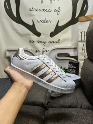 Adidas Superstar White and Metallic Rose-Gold Lifestyle Sneakers 5