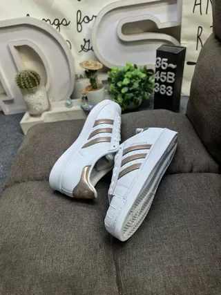 Adidas Superstar White and Metallic Rose-Gold Lifestyle Sneakers 6