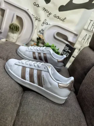 Adidas Superstar White and Metallic Rose-Gold Lifestyle Sneakers 7