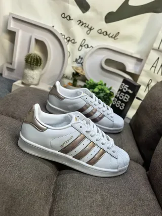 Adidas Superstar White and Metallic Rose-Gold Lifestyle Sneakers 9