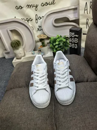 Adidas Superstar White and Metallic Rose-Gold Lifestyle Sneakers 10
