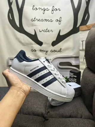Adidas Superstar White and Navy Lifestyle Sneakers 5