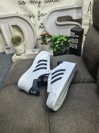 Adidas Superstar White and Navy Lifestyle Sneakers 6