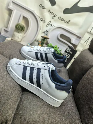 Adidas Superstar White and Navy Lifestyle Sneakers 7