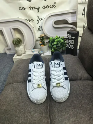 Adidas Superstar White and Navy Lifestyle Sneakers 10