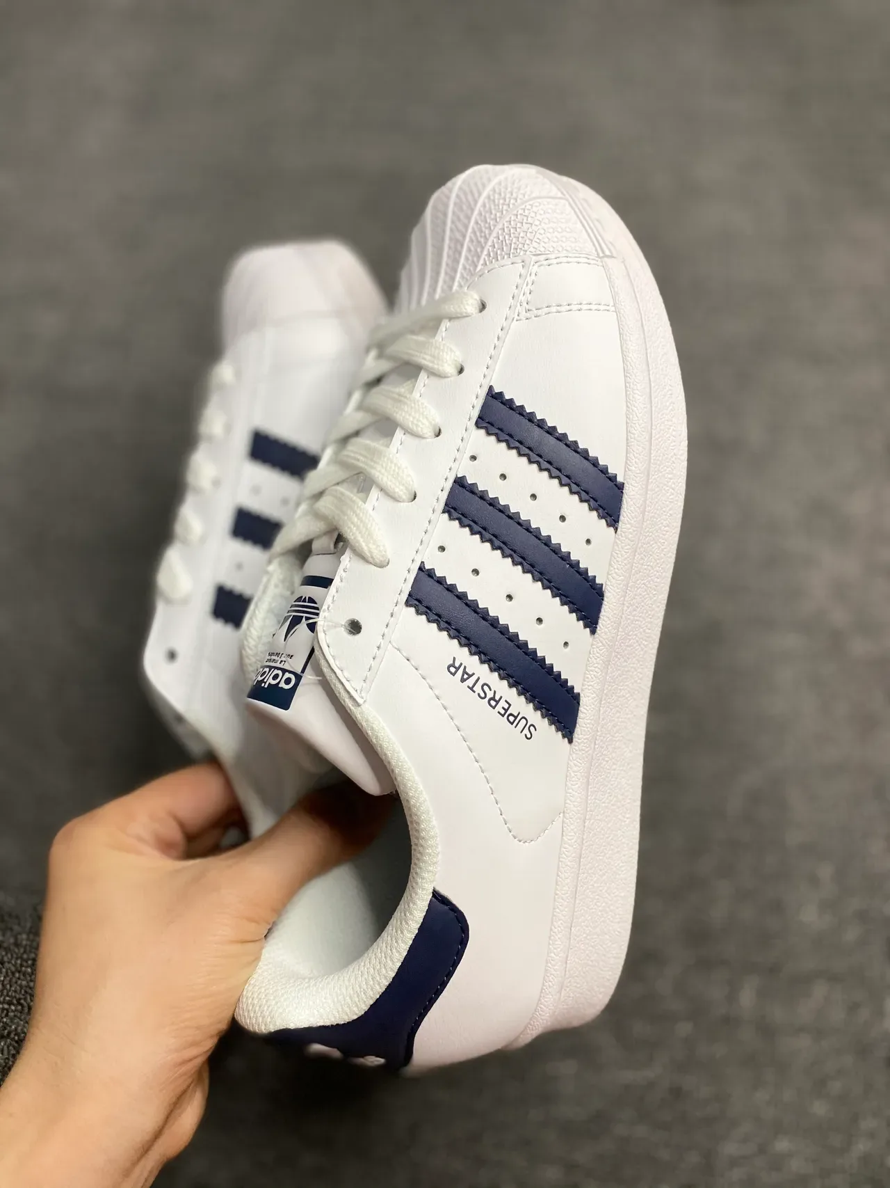 Adidas Superstar White and Navy Lifestyle Sneakers 4