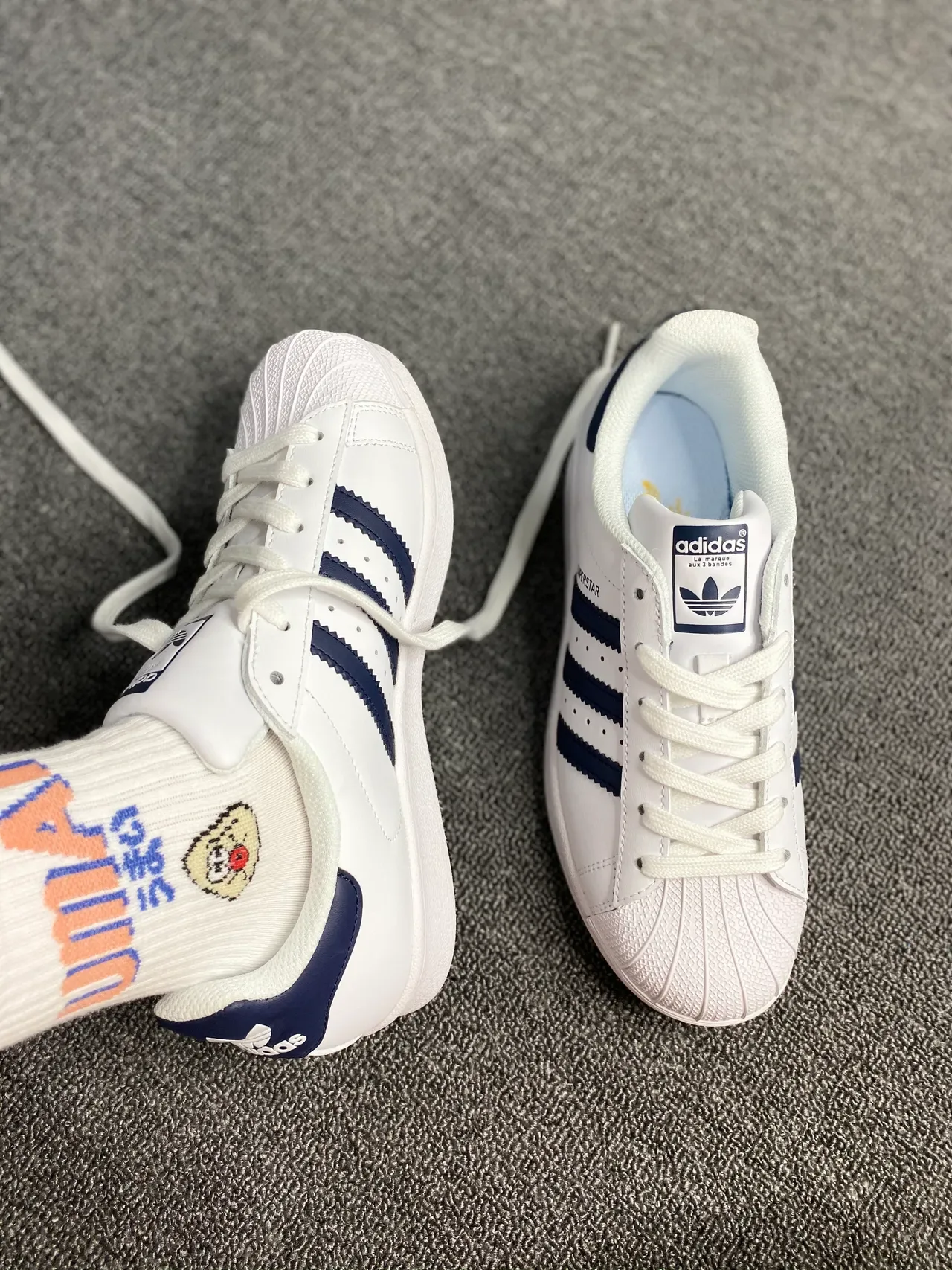 Adidas Superstar White and Navy Lifestyle Sneakers 7