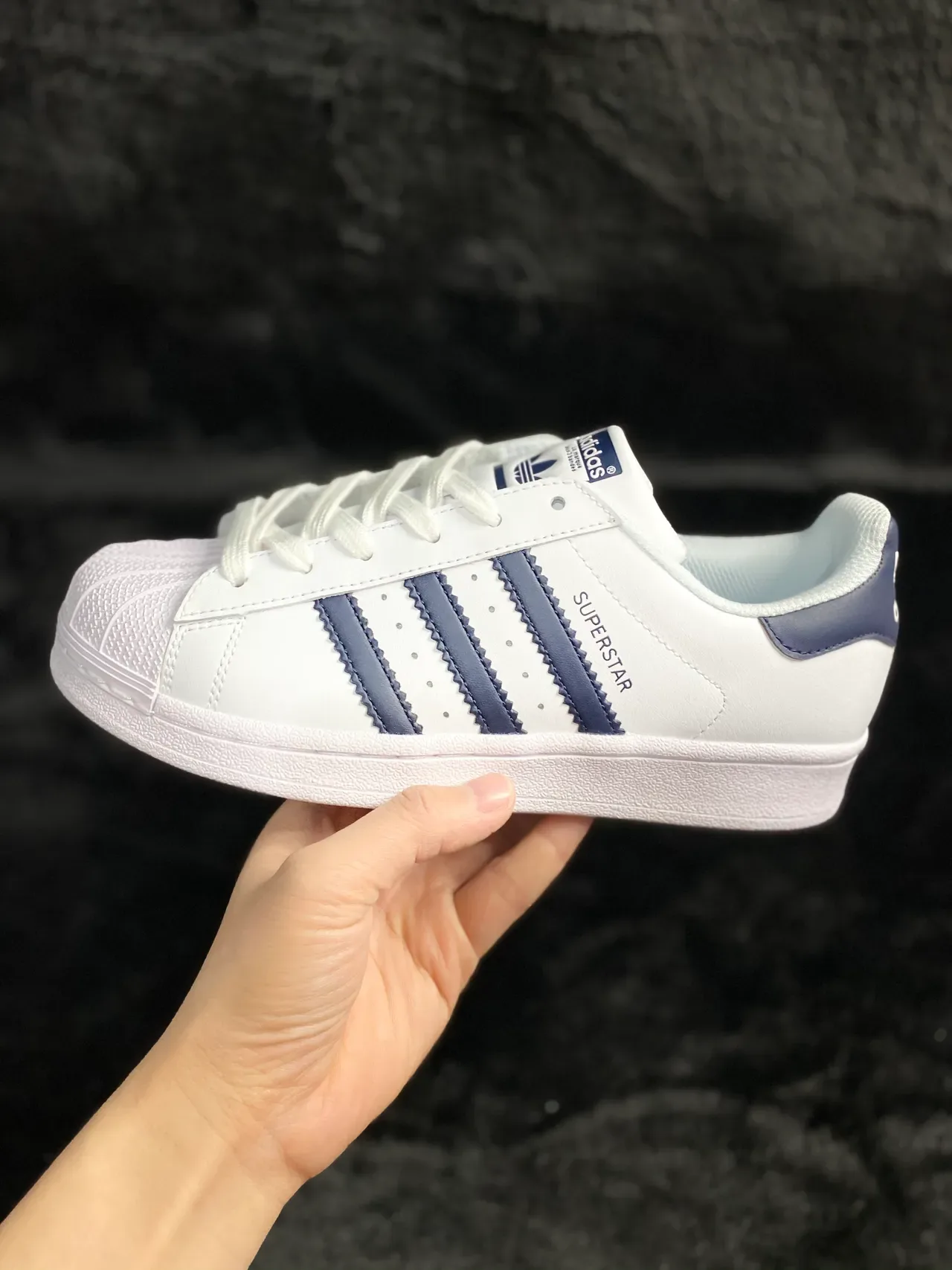 Adidas Superstar White and Navy Lifestyle Sneakers 11