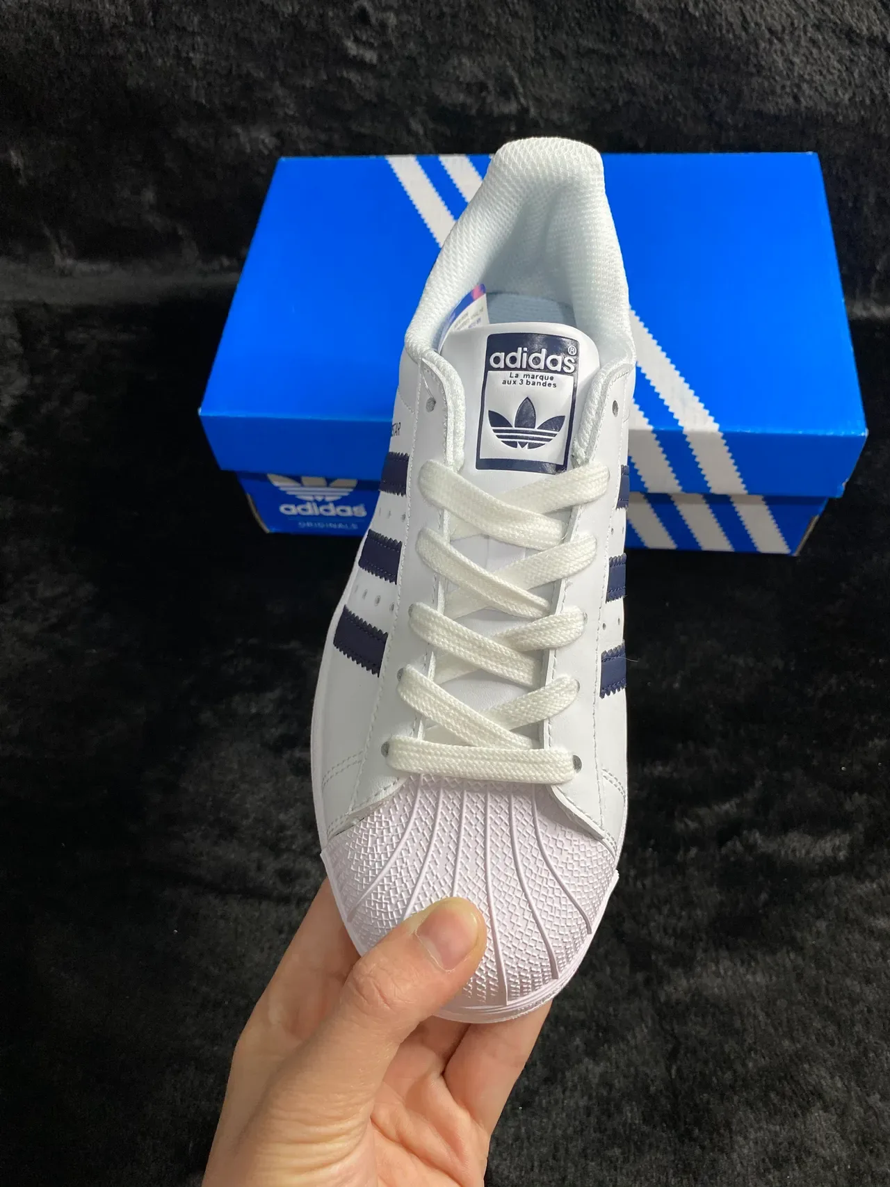 Adidas Superstar White and Navy Lifestyle Sneakers 12