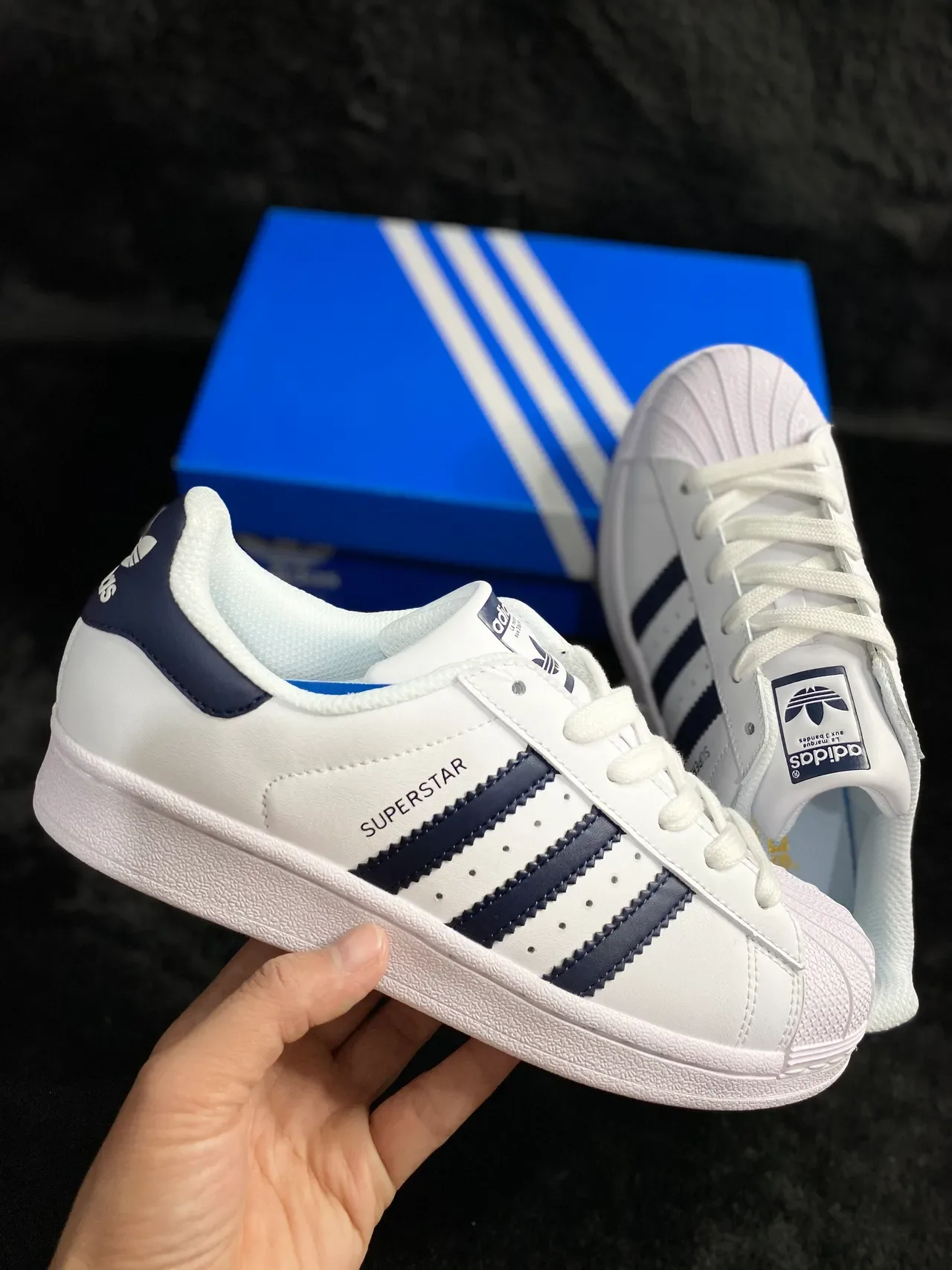 Adidas Superstar White and Navy Lifestyle Sneakers 13