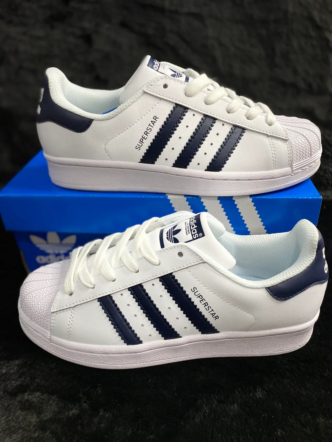 Adidas Superstar White and Navy Lifestyle Sneakers 14
