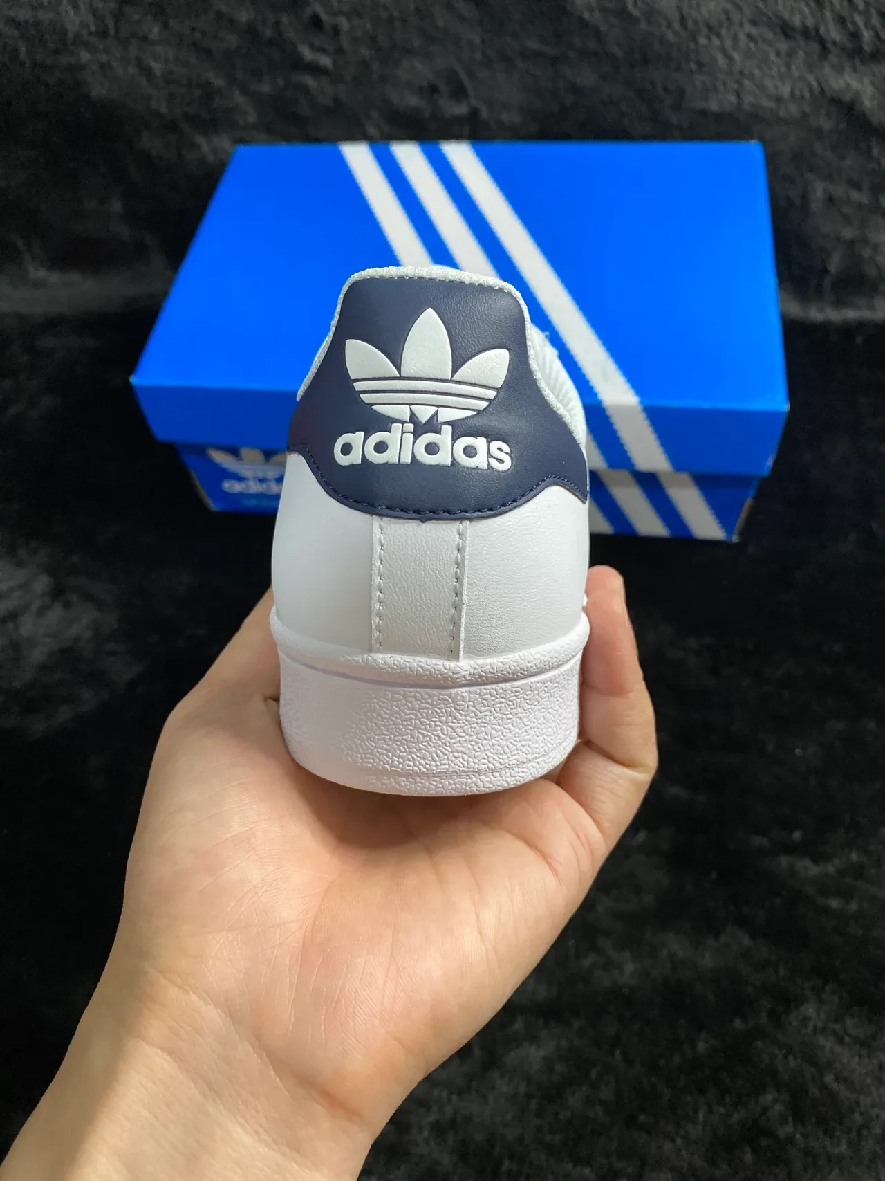Adidas Superstar White and Navy Lifestyle Sneakers 16