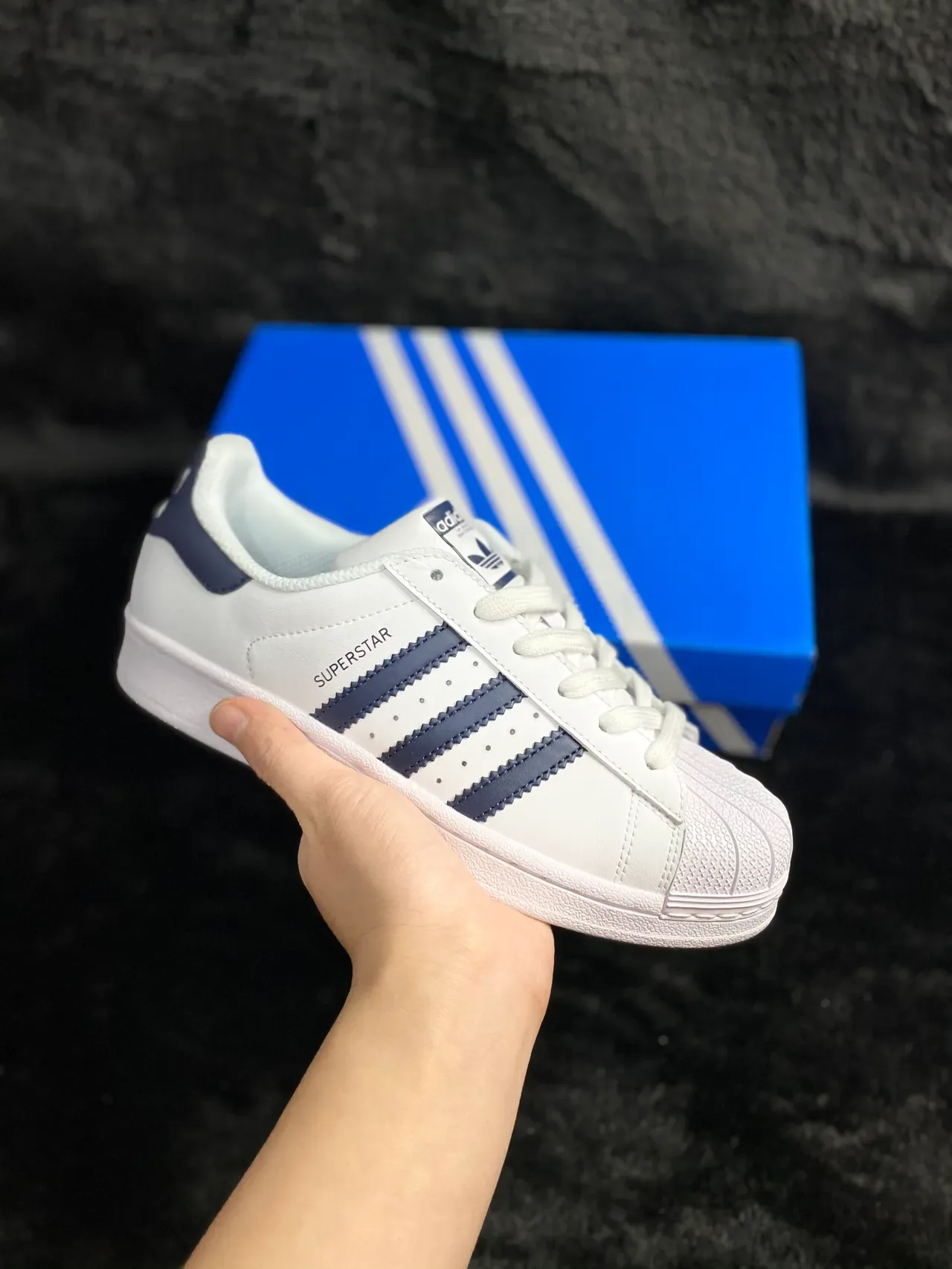 Adidas Superstar White and Navy Lifestyle Sneakers 17