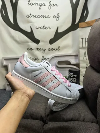 Adidas Superstar White and Pink Lifestyle Sneakers 5