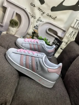 Adidas Superstar White and Pink Lifestyle Sneakers 7
