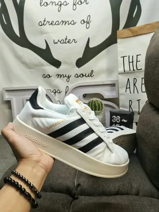 Adidas Superstar White Black Gold Lifestyle Sneakers 5