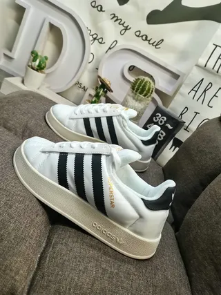 Adidas Superstar White Black Gold Lifestyle Sneakers 7