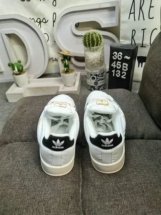 Adidas Superstar White Black Gold Lifestyle Sneakers 8