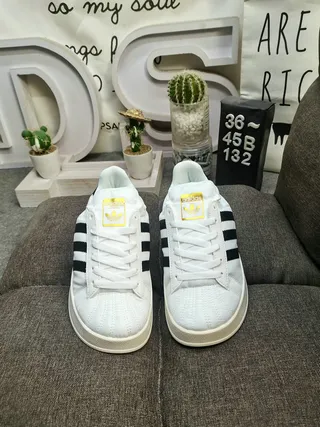 Adidas Superstar White Black Gold Lifestyle Sneakers 10