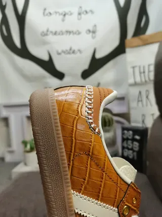 Adidas Three-Stripe Tan Leather Lifestyle Sneakers 4
