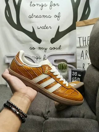 Adidas Three-Stripe Tan Leather Lifestyle Sneakers 6