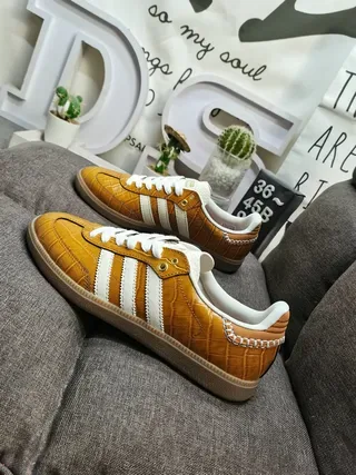 Adidas Three-Stripe Tan Leather Lifestyle Sneakers 7