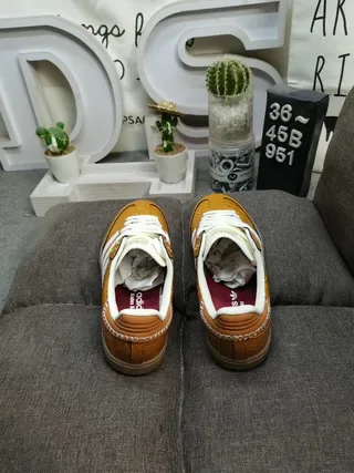 Adidas Three-Stripe Tan Leather Lifestyle Sneakers 8