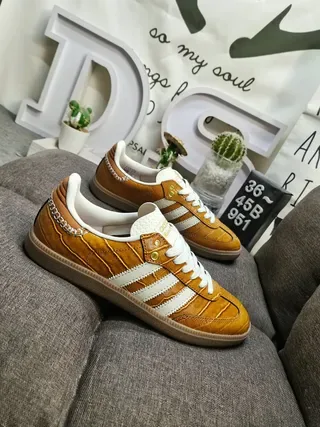 Adidas Three-Stripe Tan Leather Lifestyle Sneakers 9