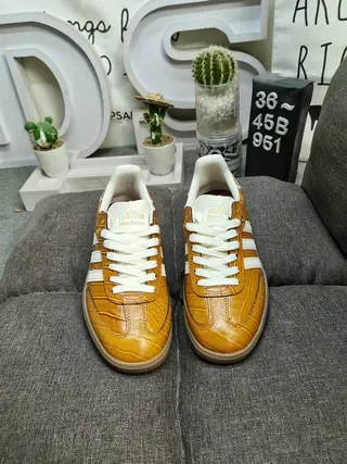 Adidas Three-Stripe Tan Leather Lifestyle Sneakers 10
