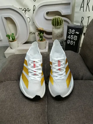 Adidas White and Gold Three-Stripe Running Shoes 10