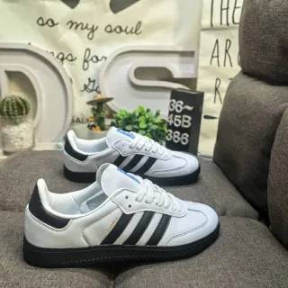 Adidas White Black Leather Upper Three-Stripe Side Panel Lifestyle Sneakers