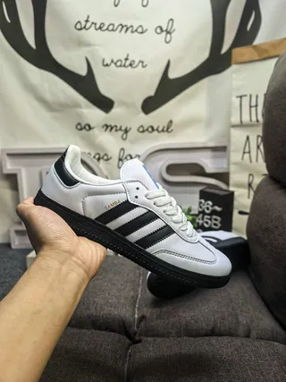 Adidas White Black Leather Upper Three-Stripe Side Panel Lifestyle Sneakers 5