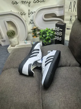 Adidas White Black Leather Upper Three-Stripe Side Panel Lifestyle Sneakers 6