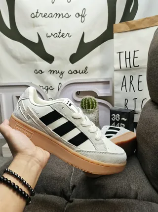 Adidas White Black Low-Top Suede-Textile Hybrid Lifestyle Sneakers 5