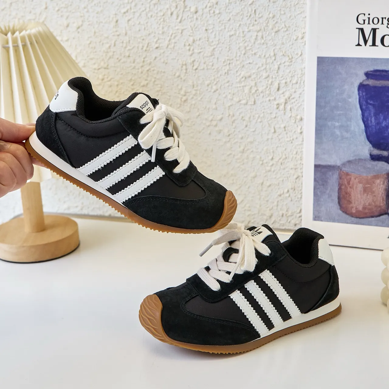 Adidas White Black Retro Runner Silhouette Suede And Textile Upper Lifestyle Sneakers 3