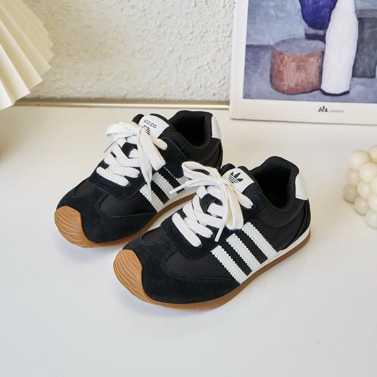 Adidas White Black Retro Runner Silhouette Suede And Textile Upper Lifestyle Sneakers 5