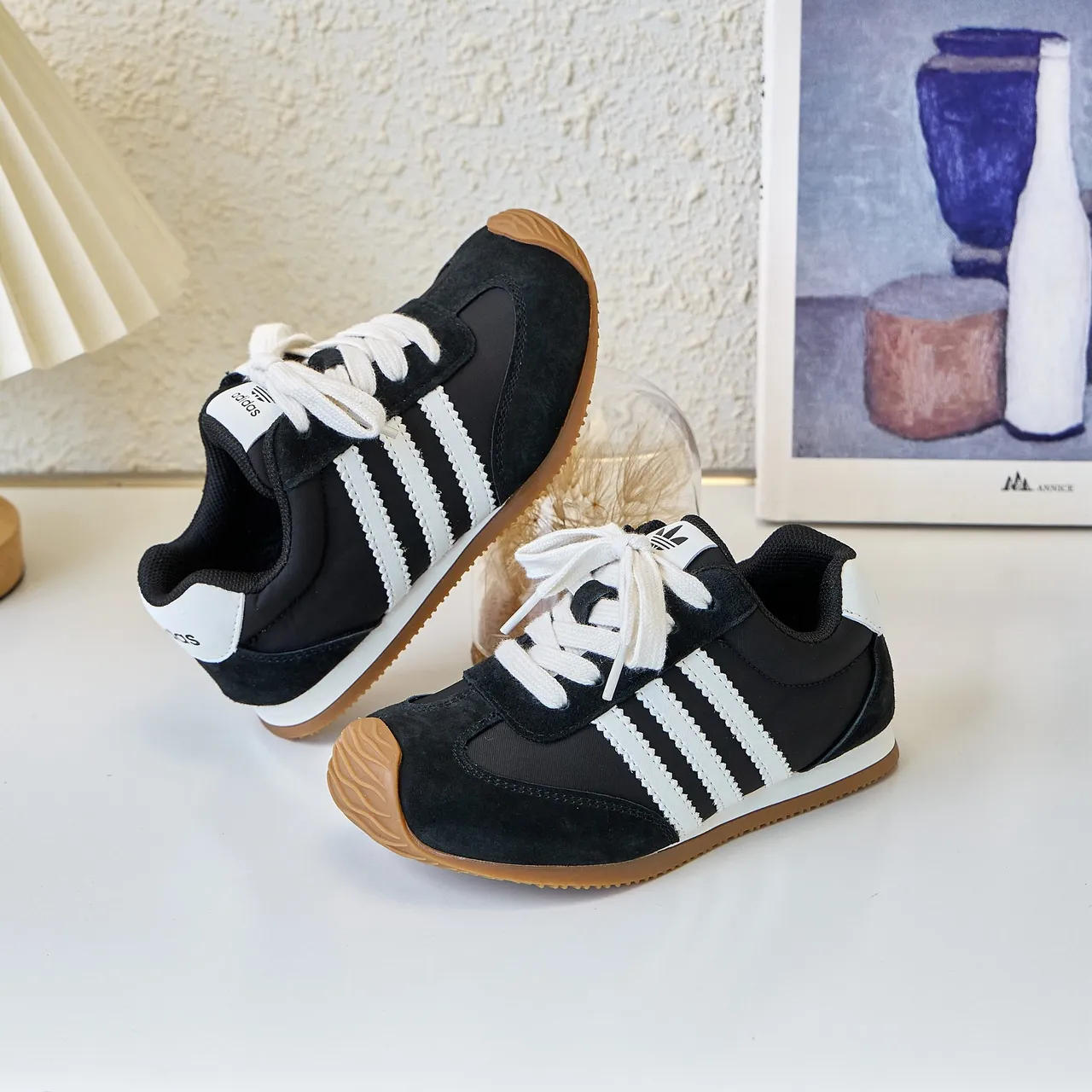 Adidas White Black Retro Runner Silhouette Suede And Textile Upper Lifestyle Sneakers 7