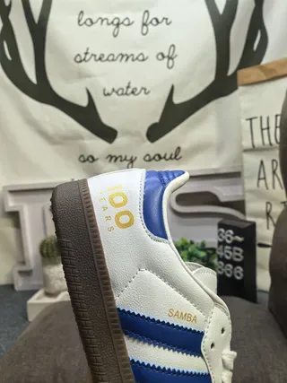 Adidas White Blue Leather Upper Three-Stripe Side Panel Lifestyle Sneakers 3