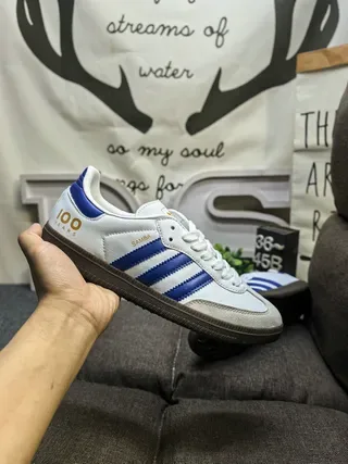 Adidas White Blue Leather Upper Three-Stripe Side Panel Lifestyle Sneakers 5