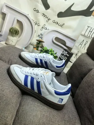 Adidas White Blue Leather Upper Three-Stripe Side Panel Lifestyle Sneakers 7