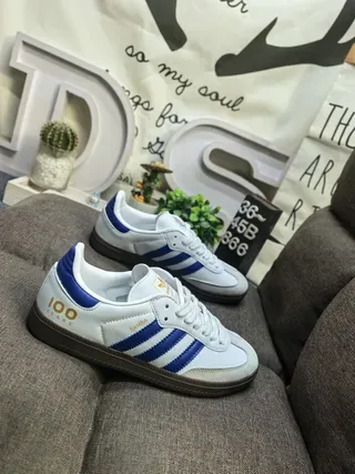 Adidas White Blue Leather Upper Three-Stripe Side Panel Lifestyle Sneakers 9