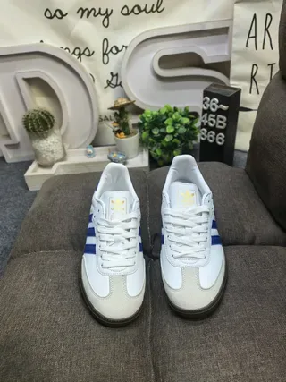 Adidas White Blue Leather Upper Three-Stripe Side Panel Lifestyle Sneakers 10