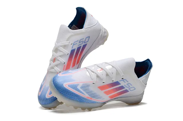 Adidas Blanco Azul Bajo Corte Tejido Superior Rayas Gradientes Gráficas Césped Zapatos de Fútbol 3